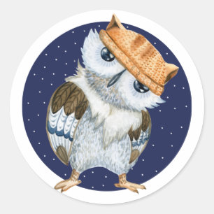 Cute Owl in Hat Classic Round Sticker
