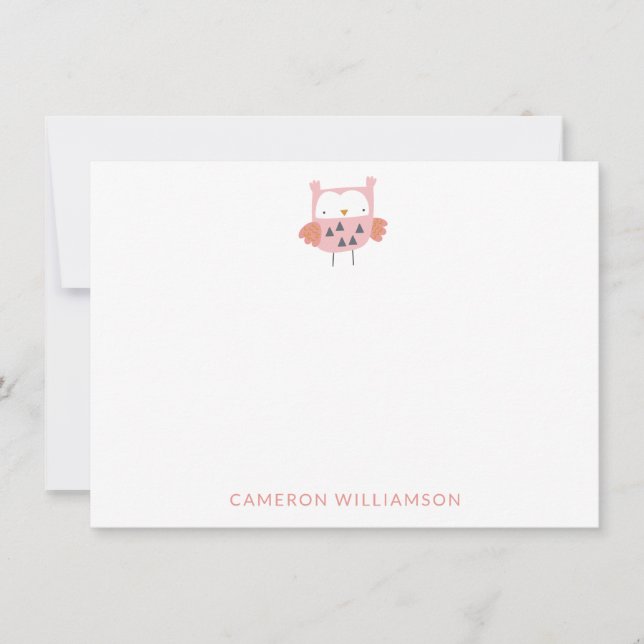 Cute Owl in Pink Personalized Stationery    Card (Front)