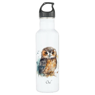 Cute owl in watercolor 710 ml water bottle