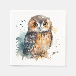 Cute owl in watercolor napkin