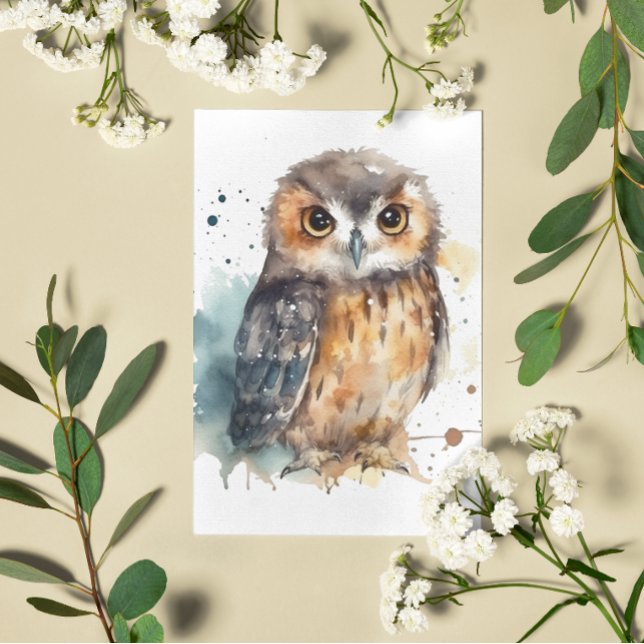 Cute owl in watercolor postcard (Creator Uploaded)