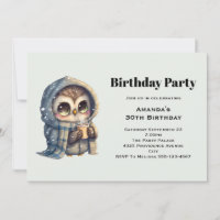 Cute Owl in Winter with Coffee Birthday