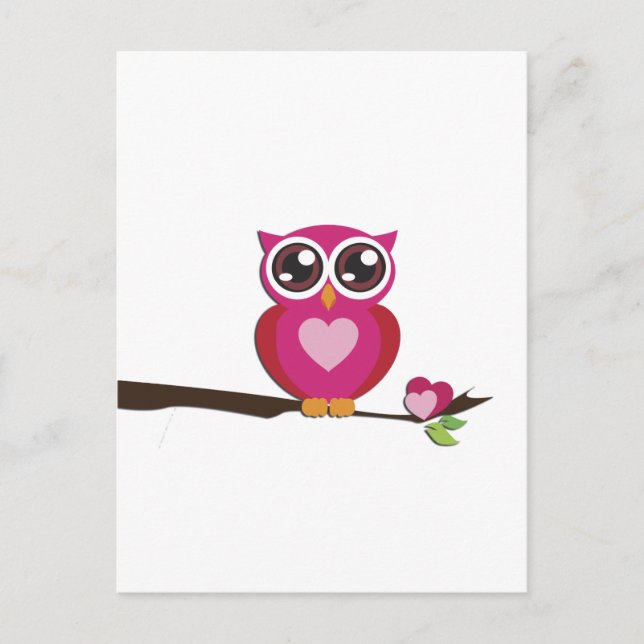 Cute Owl Love Hearts Girly Retro Postcard (Front)