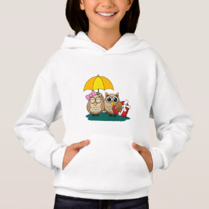Cute Owl Lovers w/ Umbrella & Red Chocolate Box