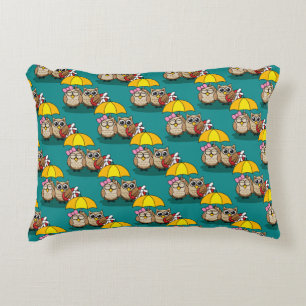 Cute Owl Lovers w/ Umbrella & Red Chocolate Box Accent Pillow