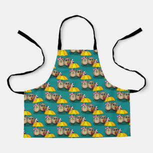 Cute Owl Lovers w/ Umbrella & Red Chocolate Box Apron