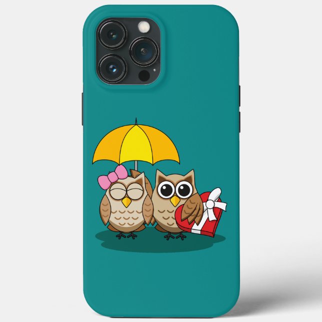 Cute Owl Lovers w/ Umbrella & Red Chocolate Box Case-Mate iPhone Case (Back)