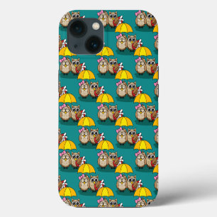 Cute Owl Lovers w/ Umbrella & Red Chocolate Box iPhone 13 Case