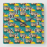Cute Owl Lovers w/ Umbrella & Red Chocolate Box