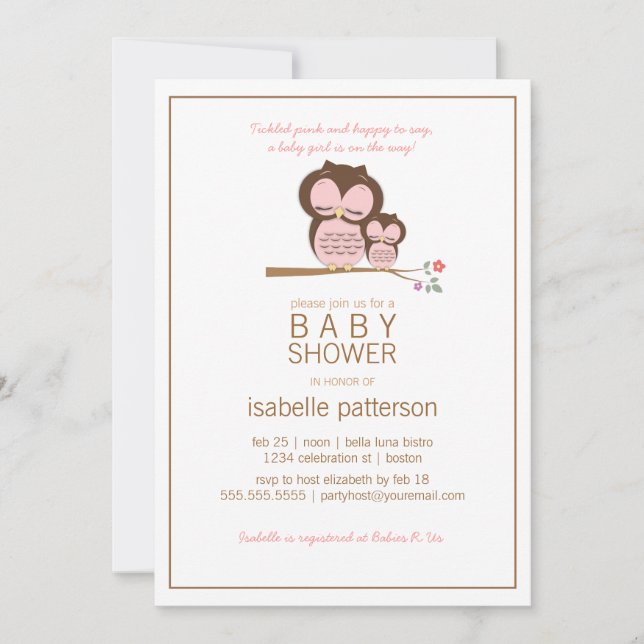 Cute Owl & Mama C'est une invitation pour Baby sho (Devant)