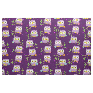 Cute Owl Nocturnal Birds Lover Flower Animals Fabric