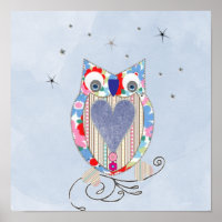 Cute Owl Nursery Picture Print Cross Stitch look F