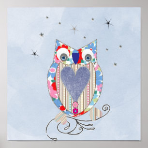 Cute Owl Nursery Picture Print Cross Stitch look F