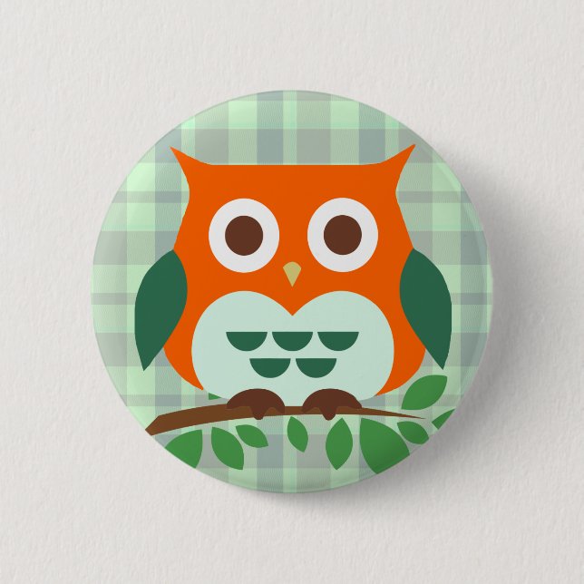 Cute Owl on a Branch 2 Inch Round Button (Front)
