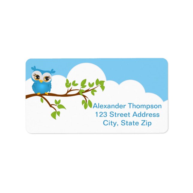 Cute Owl on a Branch Boy Address Label (Front)