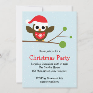 Cute Owl on a Branch - Christmas Party Invitation