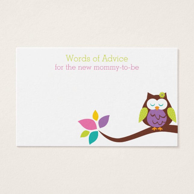Cute OWL on a Mommy Advice  Baby Shower Card (Front)