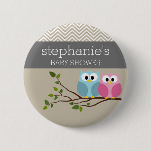 Cute Owl on Branch Baby Girl or Boy Shower 2 Inch Round Button
