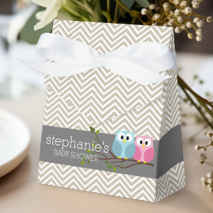 Cute Owl on Branch Baby Girl or Boy Shower Favor Box
