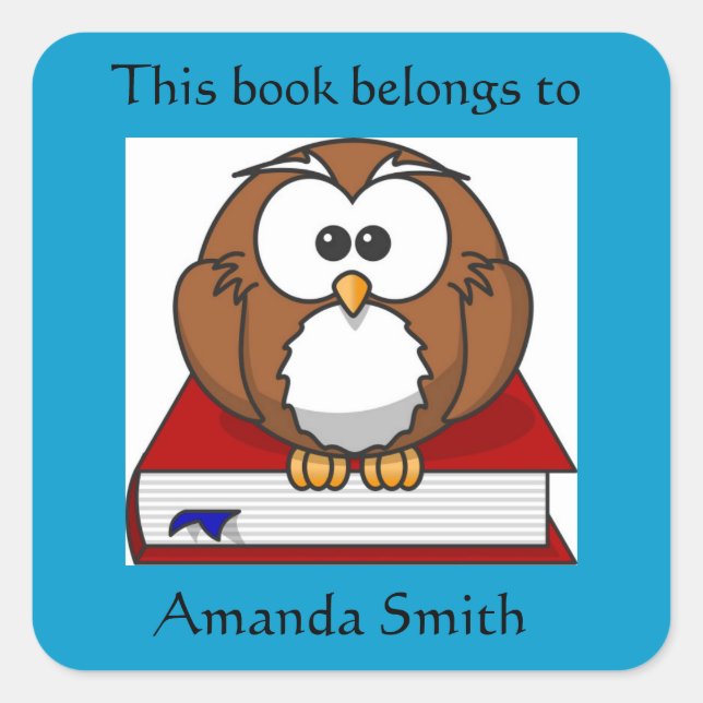 Cute Owl on Red Book Bookplate Square Sticker (Front)