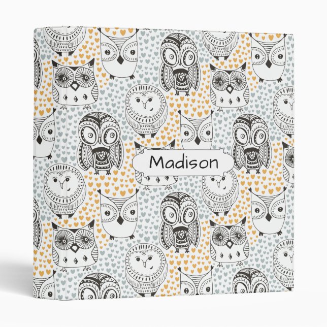 Cute Owl Pattern custom name binders (Front/Spine)