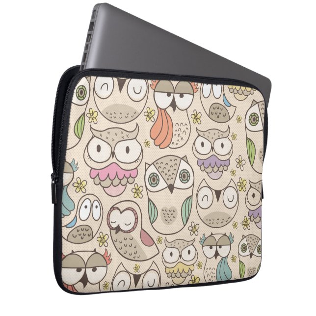 Cute owl pattern laptop sleeve (Front Right)