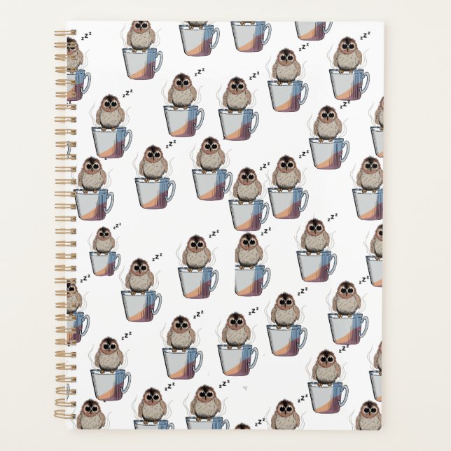 Cute Owl Pattern Pencil Sketch Planner (Front)