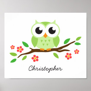 Cute owl personalized nursery wall art for kids
