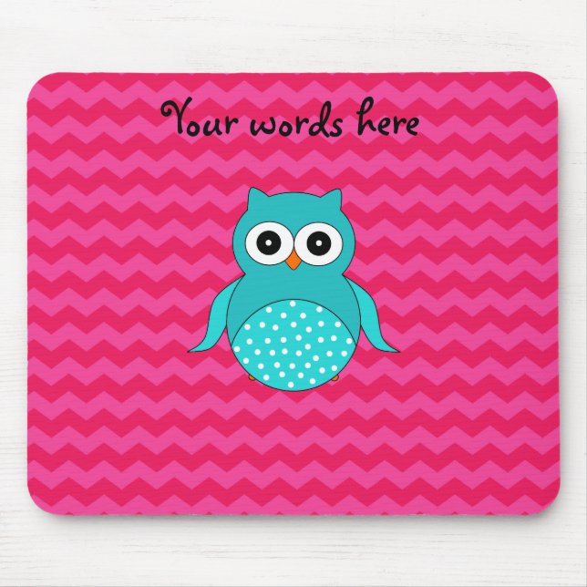 Cute owl pink chevrons mouse pad (Front)