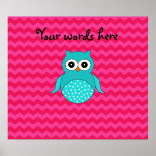 Cute owl pink chevrons poster