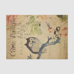 Cute Owl Pink Roses French Ephemera Decoupage  Tis Tissue Paper