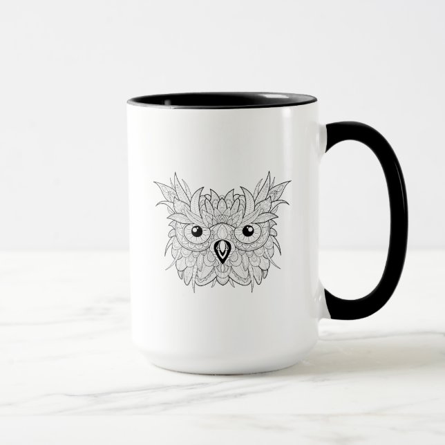 Cute Owl Portrait Doodle Mug (Right)