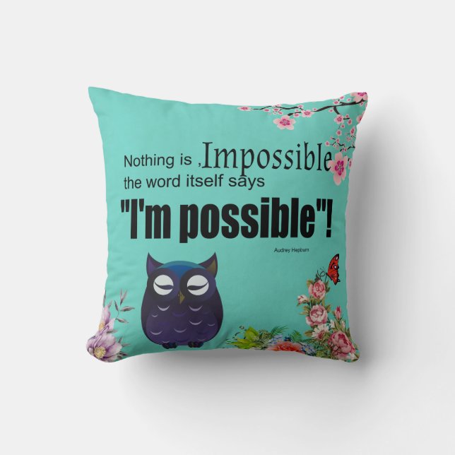 Cute Owl Positive Life Quotes Throw Pillow (Front)