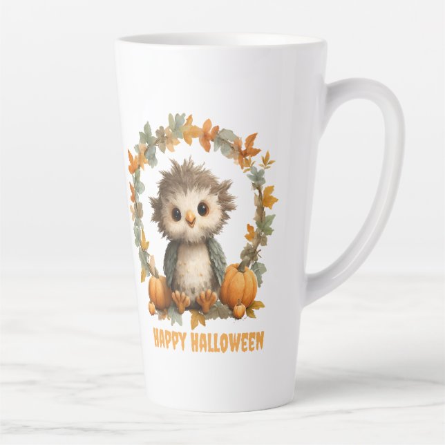 Cute Owl Pumpkin Happy Halloween Design Latte Mug (Right)