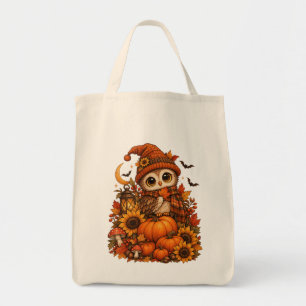 Cute Owl Pumpkin Sunflower Cozy Fall Autumn Design Tote Bag