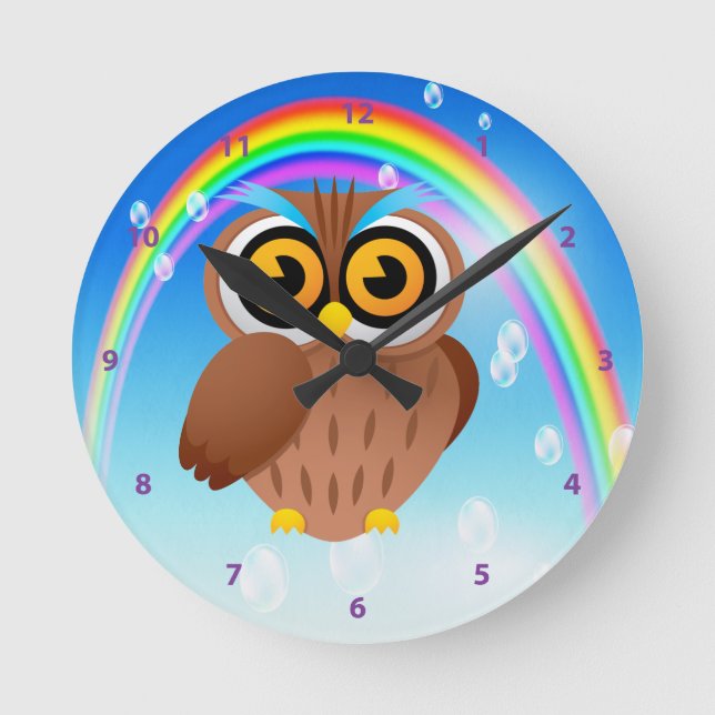 Cute Owl & Rainbow Clock (Front)