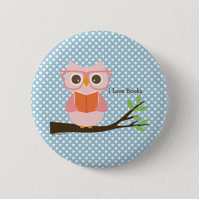 Cute Owl Reading 2 Inch Round Button (Front)