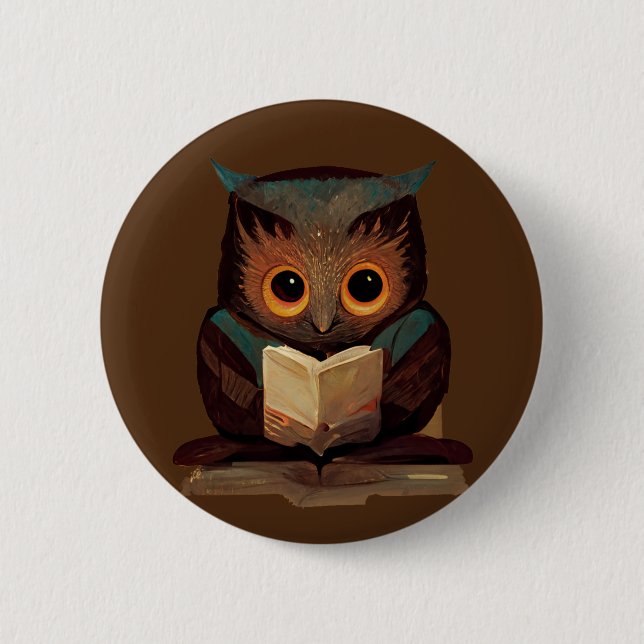 Cute Owl Reading a Book 2 Inch Round Button (Front)
