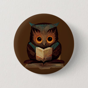 Cute Owl Reading a Book 2 Inch Round Button