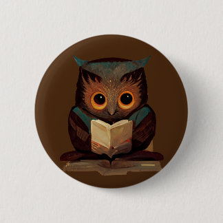 Cute Owl Reading a Book 2 Inch Round Button