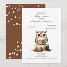 Cute Owl Reading a Book Baby Shower