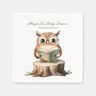 Cute Owl Reading a Book Baby Shower Napkin