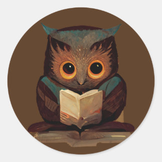 Cute Owl Reading a Book Classic Round Sticker
