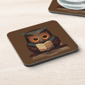Cute Owl Reading a Book Coaster