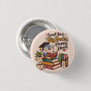 Cute Owl Reading Books Illustration 1 Inch Round Button