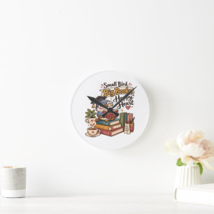 Cute Owl Reading Books Illustration Round Clock