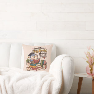 Cute Owl Reading Books Illustration  Throw Pillow