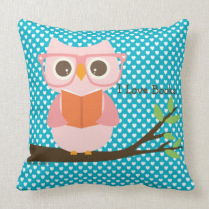 Cute Owl Reading Throw Pillow