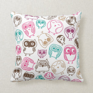 Cute owl retro pattern birds design throw pillow