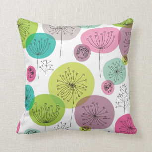 Cute owl retro pattern flower design throw pillow